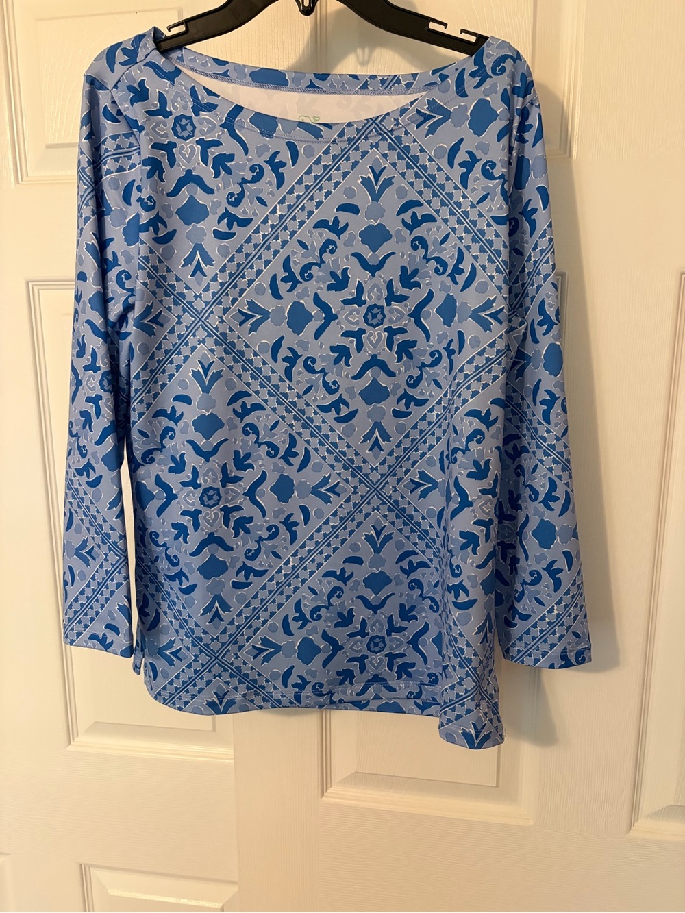 Vineyard Vines Light Blue & Royal Blue Patterned Boatneck Long Sleeve Top